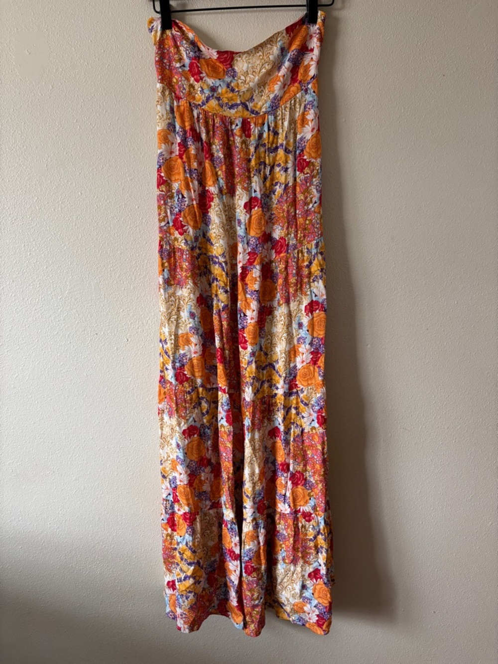 Sky To Moon Tiered Colorful Floral Print Strapless Maxi Dress Size Small